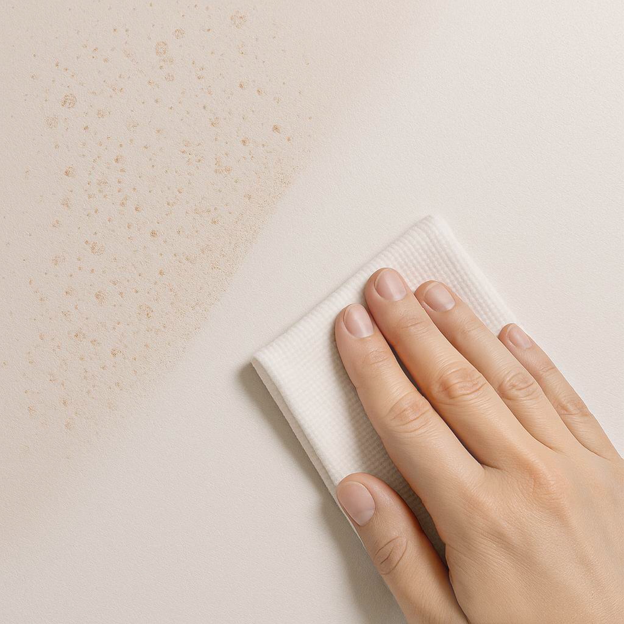 Close up of hand with cleaning wipe having partially cleaned the surface of a hot tub jacuzzi featuring MSpa's trademark AcrySkin, an easy to clean, stain resistant, surface coated with an acrylic layer.
